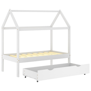 Kids Bed Frame with a Drawer White Solid Pine Wood 70x140 cm - Giant Lobelia