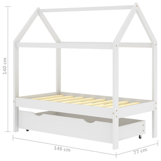 Kids Bed Frame with a Drawer White Solid Pine Wood 70x140 cm - Giant Lobelia