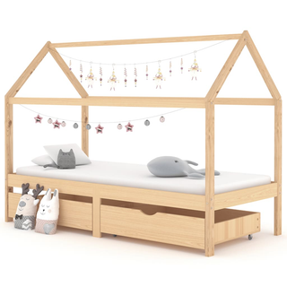 Kids Bed Frame with Drawers Solid Pine Wood 90x200 cm - Giant Lobelia