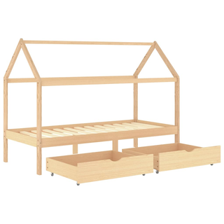 Kids Bed Frame with Drawers Solid Pine Wood 90x200 cm - Giant Lobelia