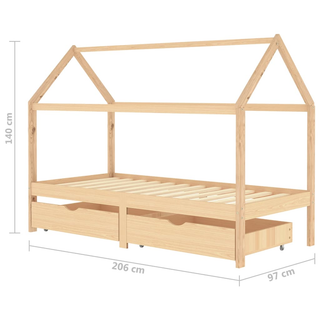 Kids Bed Frame with Drawers Solid Pine Wood 90x200 cm - Giant Lobelia