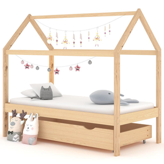 Kids Bed Frame with a Drawer Solid Pine Wood 80x160 cm - Giant Lobelia