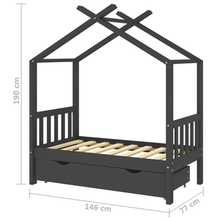 vidaXL Kids Bed Frame with a Drawer Dark Grey Solid Pine Wood 70x140cm - GIANT LOBELIA