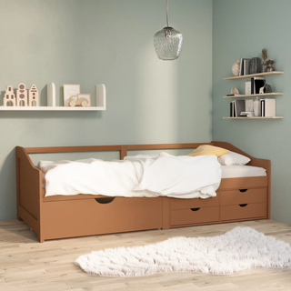 3-Seater Day Bed with Drawers Honey Brown Solid Pinewood 90x200 cm - Giant Lobelia