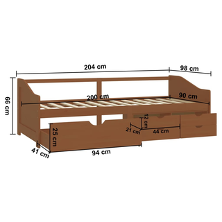 3-Seater Day Bed with Drawers Honey Brown Solid Pinewood 90x200 cm - Giant Lobelia