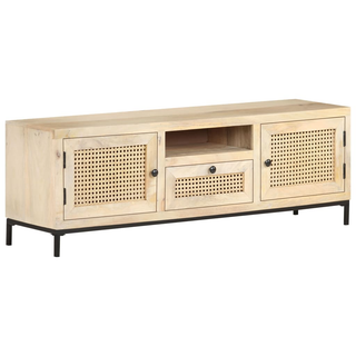 TV Cabinet 120x30x40 cm Solid Mango Wood and Natural Cane - Giant Lobelia