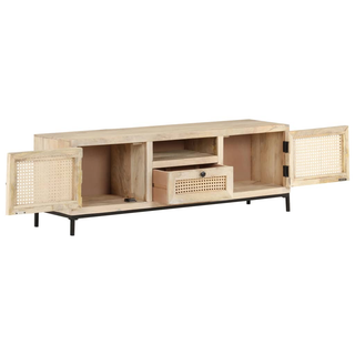 TV Cabinet 120x30x40 cm Solid Mango Wood and Natural Cane - Giant Lobelia