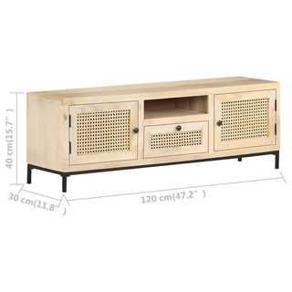 TV Cabinet 120x30x40 cm Solid Mango Wood and Natural Cane - Giant Lobelia