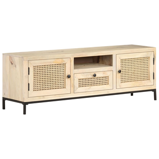 TV Cabinet 120x30x40 cm Solid Mango Wood and Natural Cane - Giant Lobelia