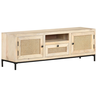 TV Cabinet 120x30x40 cm Solid Mango Wood and Natural Cane - Giant Lobelia