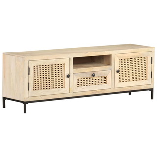 TV Cabinet 120x30x40 cm Solid Mango Wood and Natural Cane - Giant Lobelia