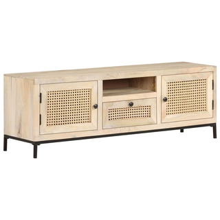 TV Cabinet 120x30x40 cm Solid Mango Wood and Natural Cane - Giant Lobelia