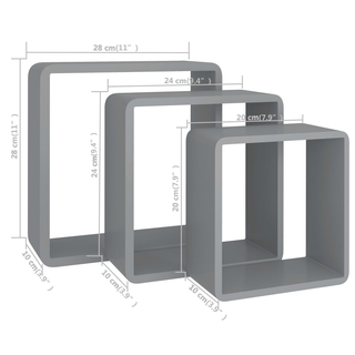 Wall Cube Shelves 3 pcs Grey MDF - Giant Lobelia