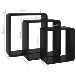 Wall Cube Shelves 3 pcs Black MDF - Giant Lobelia