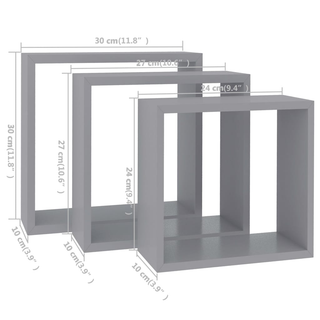 Wall Cube Shelves 3 pcs Grey MDF - Giant Lobelia