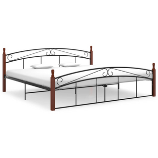 Bed Frame Black Metal and Solid Oak Wood 200x200 cm - Giant Lobelia