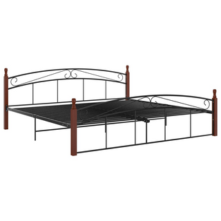 Bed Frame Black Metal and Solid Oak Wood 200x200 cm - Giant Lobelia