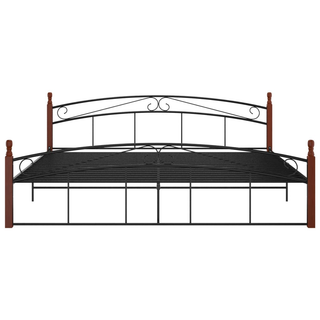 Bed Frame Black Metal and Solid Oak Wood 200x200 cm - Giant Lobelia