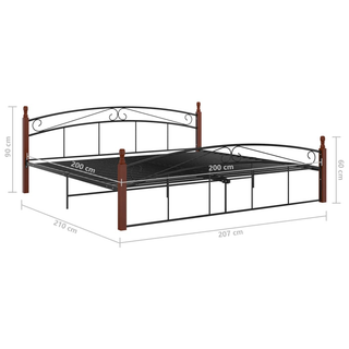 Bed Frame Black Metal and Solid Oak Wood 200x200 cm - Giant Lobelia