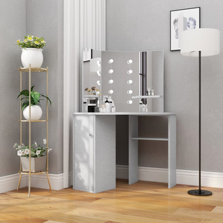 Corner Dressing Table with LED Concrete Grey 111x54x141.5 cm - Giant Lobelia