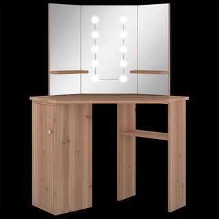 Corner Dressing Table with LED Oak 111x54x141.5 cm - Giant Lobelia