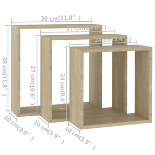 Wall Cube Shelves 3 pcs Sonoma Oak - Giant Lobelia