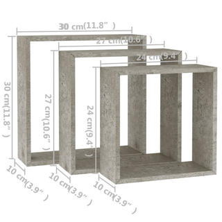 Wall Cube Shelves 3 pcs Concrete Grey - Giant Lobelia