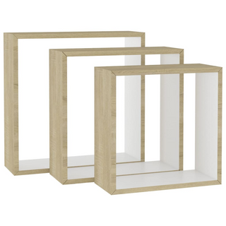 Wall Cube Shelves 3 pcs White and Sonoma Oak - Giant Lobelia