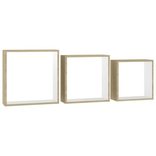 Wall Cube Shelves 3 pcs White and Sonoma Oak - Giant Lobelia