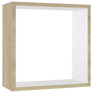 Wall Cube Shelves 3 pcs White and Sonoma Oak - Giant Lobelia