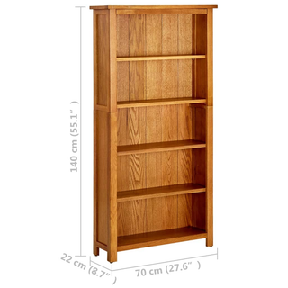 5-Tier Bookcase 70x22x140 cm Solid Oak Wood - Giant Lobelia