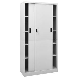 Office Cabinet with Sliding Door Light Grey 90x40x180 cm Steel - Giant Lobelia