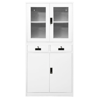 Office Cabinet White 90x40x180 cm Steel and Tempered Glass - Giant Lobelia