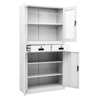 Office Cabinet White 90x40x180 cm Steel and Tempered Glass - Giant Lobelia