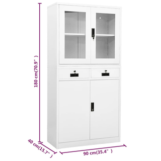 Office Cabinet White 90x40x180 cm Steel and Tempered Glass - Giant Lobelia