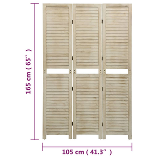 3-Panel Room Divider 105x165 cm Solid Wood Paulownia - Giant Lobelia