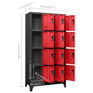 vidaXL Locker Cabinet Anthracite and Red 90x45x180 cm Steel - Giant Lobelia