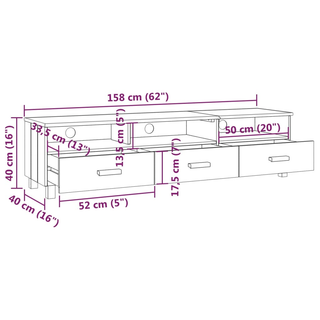 TV Cabinet HAMAR White 158x40x40 cm Solid Wood Pine - Giant Lobelia