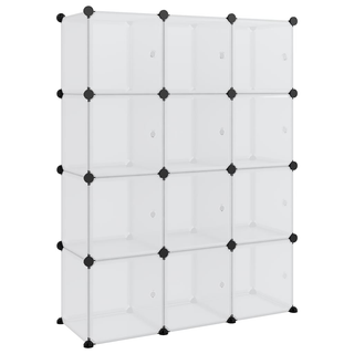 vidaXL Storage Cube Organiser with 12 Cubes and Doors Transparent PP - Giant Lobelia