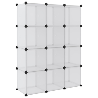 vidaXL Storage Cube Organiser with 12 Cubes and Doors Transparent PP - Giant Lobelia