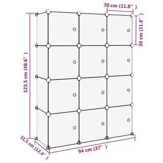 vidaXL Storage Cube Organiser with 12 Cubes and Doors Transparent PP - Giant Lobelia