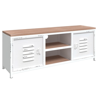 TV Cabinet White 110x30x40 cm Iron and Solid Wood Fir - Giant Lobelia