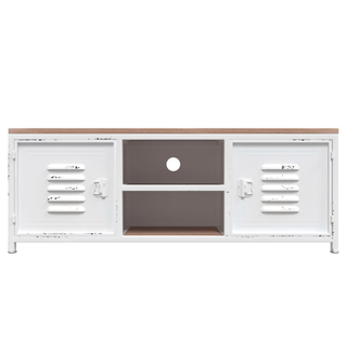 TV Cabinet White 110x30x40 cm Iron and Solid Wood Fir - Giant Lobelia