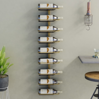 vidaXL Wall-mounted Wine Rack for 9 Bottles Gold Iron - Giant Lobelia