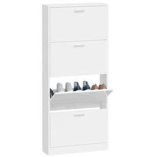 vidaXL Shoe Cabinet High Gloss White 59x17x150 cm Engineered Wood - Giant Lobelia