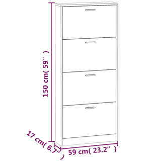 vidaXL Shoe Cabinet High Gloss White 59x17x150 cm Engineered Wood - Giant Lobelia