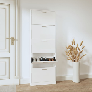 vidaXL Shoe Cabinet High Gloss White 59x17x169 cm Engineered Wood - Giant Lobelia