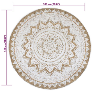 Area Rug Braided Jute Printed 180 cm Round - Giant Lobelia