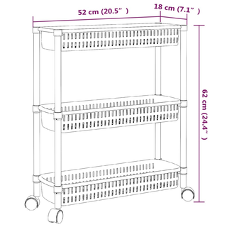 3-Tier Storage Trolley Silver and White Aluminium - Giant Lobelia