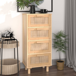 vidaXL Sideboard Brown 40x30x90 cm Solid Wood Pine and Natural Rattan - Giant Lobelia